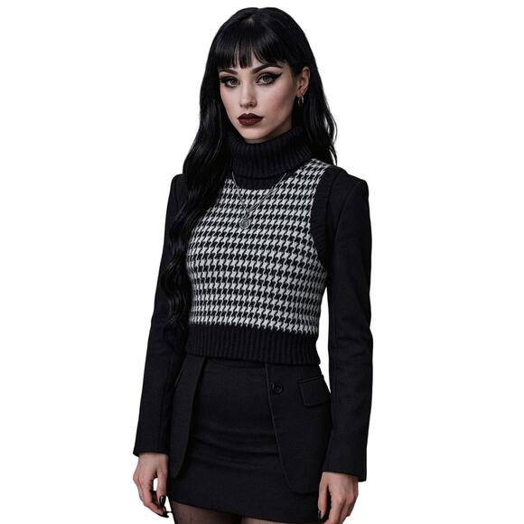 Ralph Lauren Houndstooth wool cashmere turtle neck vest top small - Picture 1 of 5